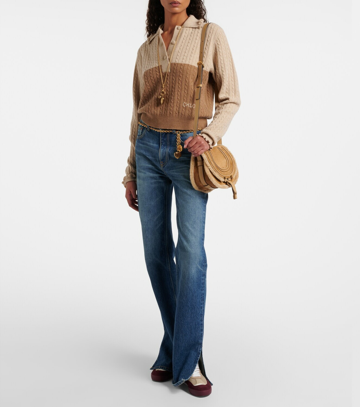 Chloé Marcie Small shearling-trimmed suede crossbody bag