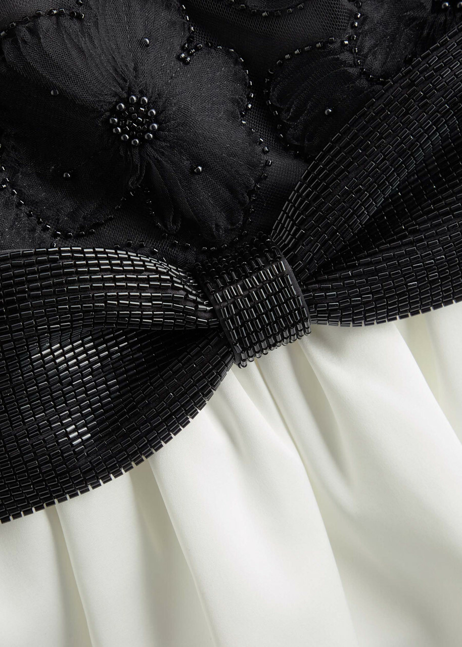 Self-portrait Bead-embellished Tulle and Satin Mini Dress Black And White