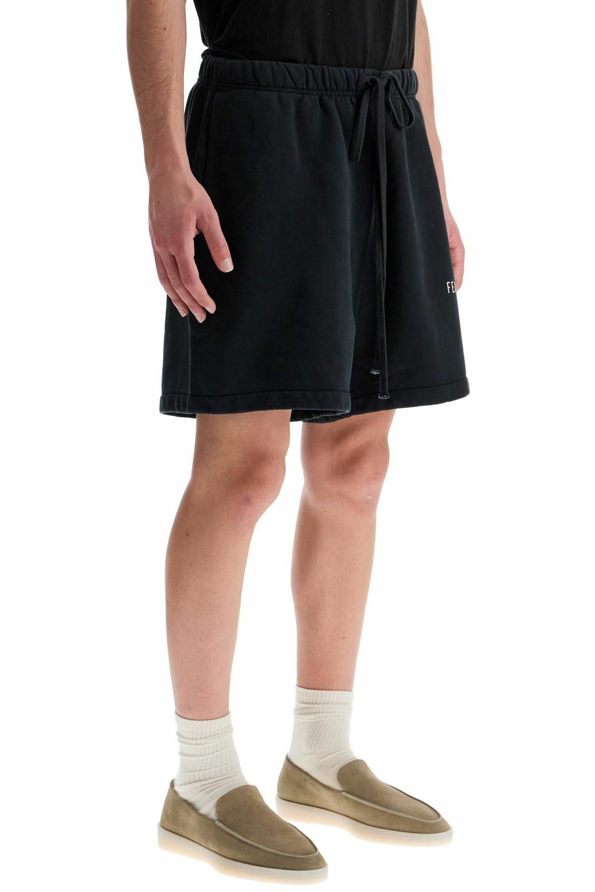 FEAR OF GOD ESSENTIALS high-waisted black cotton fleece shorts Black
