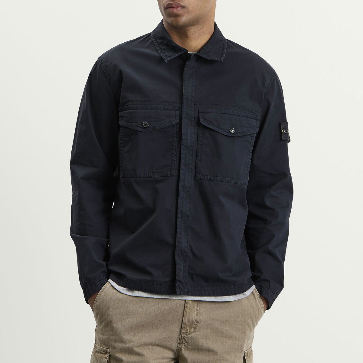Stone Island Men's Organic Cotton Twill Zip Shirt Jacket in Navy Blue