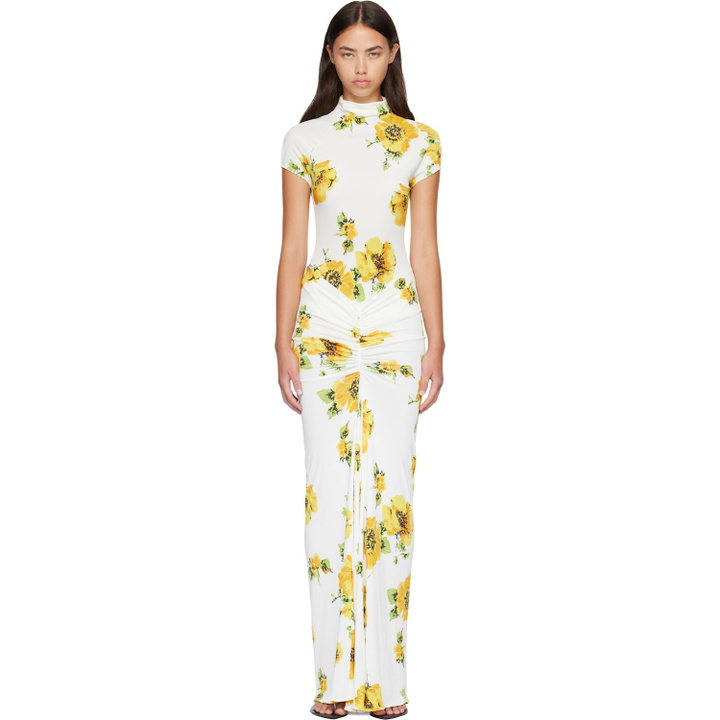 Photo: ALAÏA White Draped Printed Maxi Dress