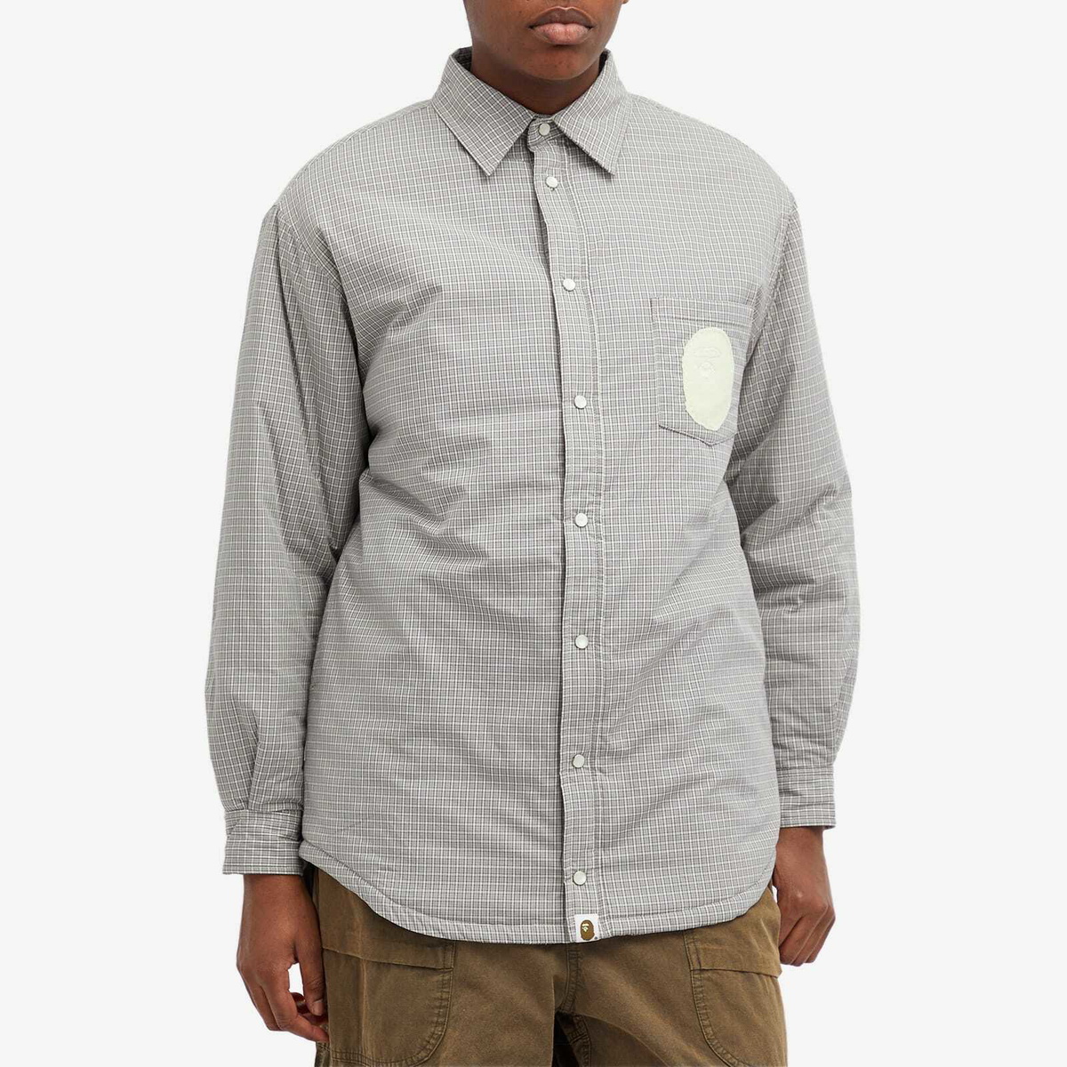 A Bathing Ape Women's Check Padded Shirt Jacket in Gray 