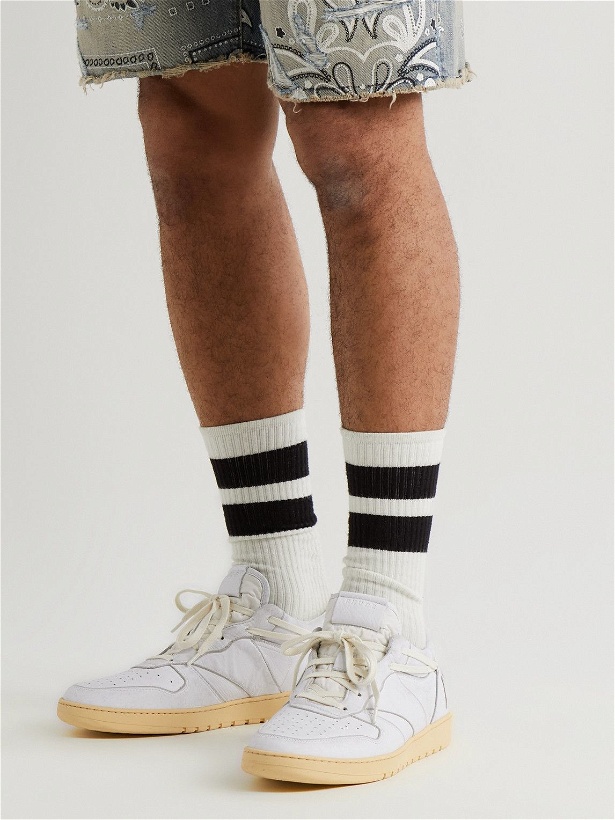 Photo: Rhude - Rhecess Logo-Appliquéd Distressed Leather Slip-On Sneakers - White