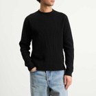 BEAMS Men's Waffle Crew Neck Sweatshirt in Black