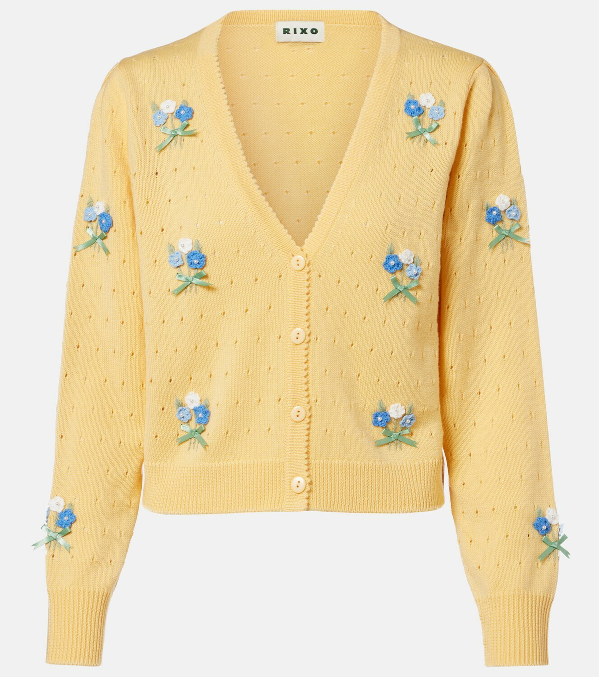 Rixo Merinda embroidered pointelle wool cardigan