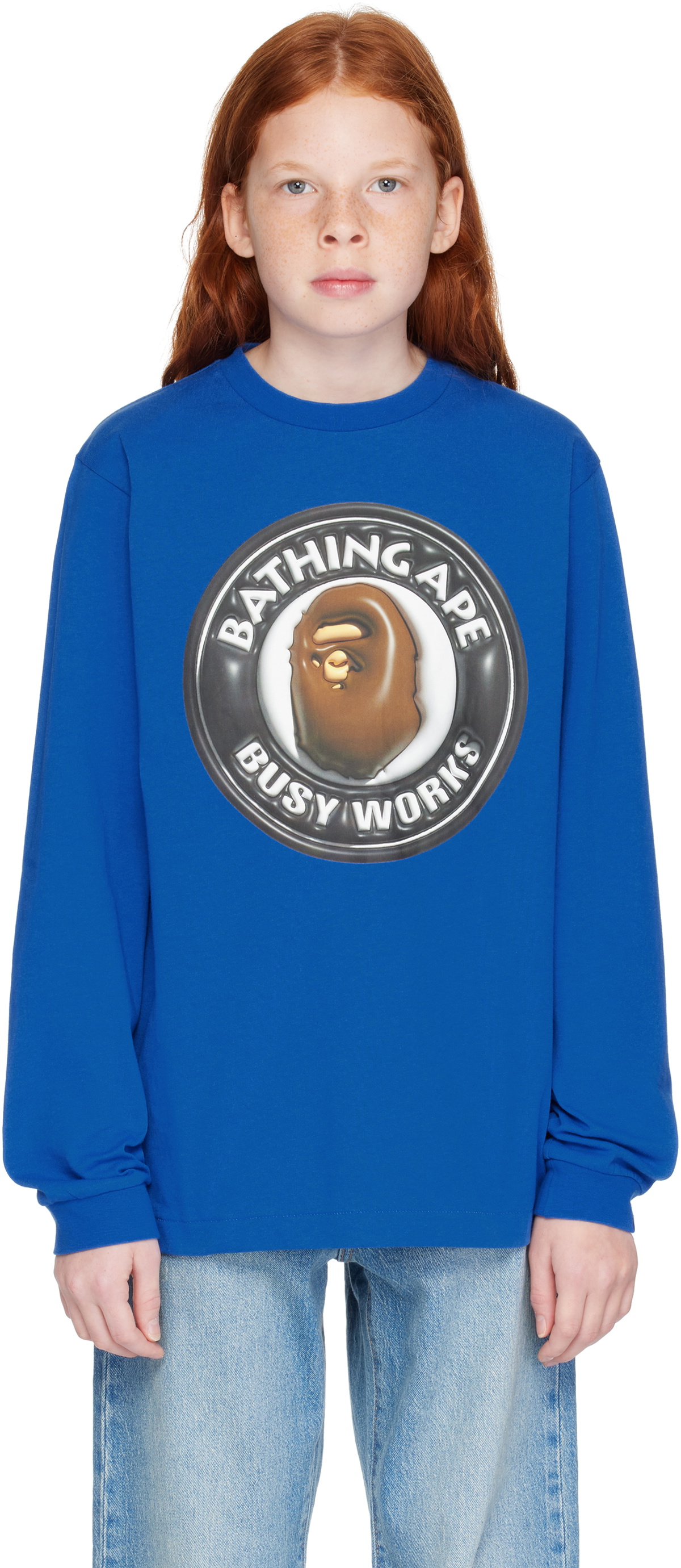BAPE Kids Blue 3D Busy Works Long Sleeve T-shirt A Bathing Ape