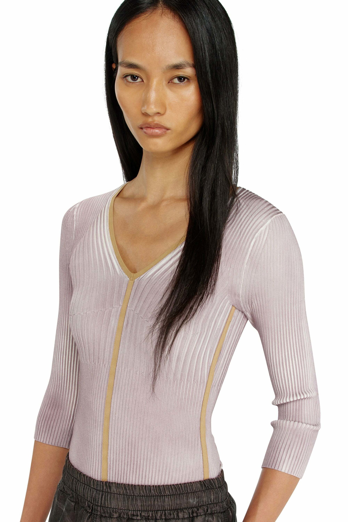 Diesel Ribbed V-neck jumper with contrast bands - T-Shirts Womens in Violet