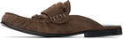 Marni Brown Suede Sabot Fringed Trim Slip-on Loafers
