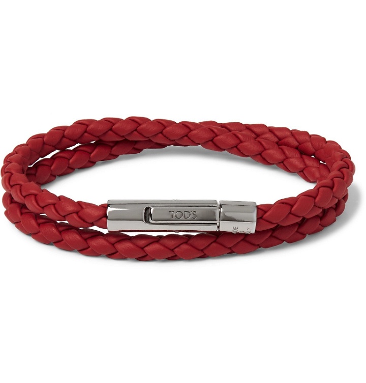 Photo: Tod's - Woven Leather and Silver-Tone Bracelet - Red