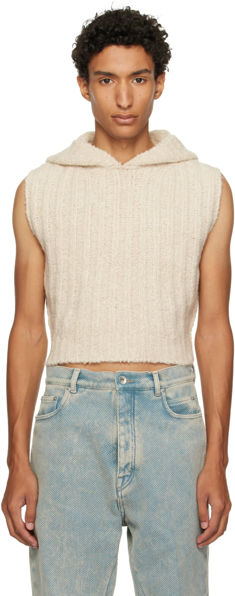 Rick Owens Off-White Tower Cropped Hooded Tank Top