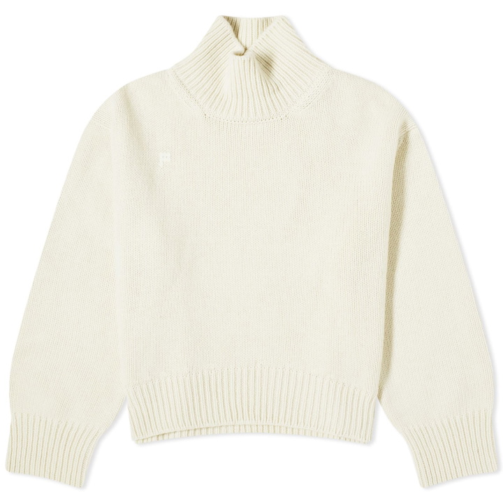 Photo: Pangaia Women's Recycled Cashmere Knit Chunky Turtleneck Sweater in Ecru Ivory