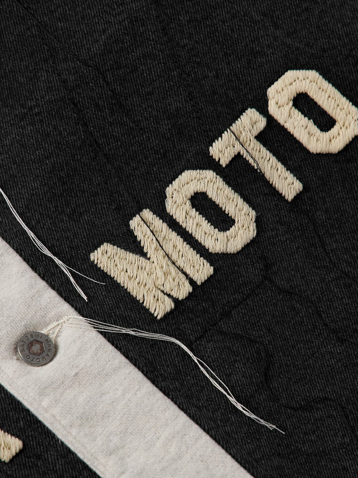 Satoshi Nakamoto - Distressed Cotton Jersey-Trimmed Denim Hooded Jacket - Black