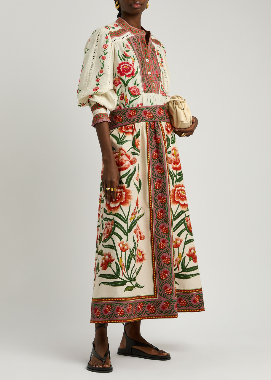 Farm Rio Anika Floral-print Cotton-blend Blouse Cream