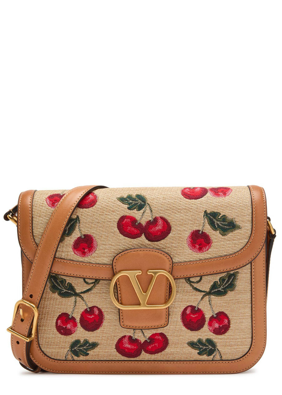 Valentino 9T05 Cherry-jacquard Raffia and Leather Cross-body bag - Natural - One Size