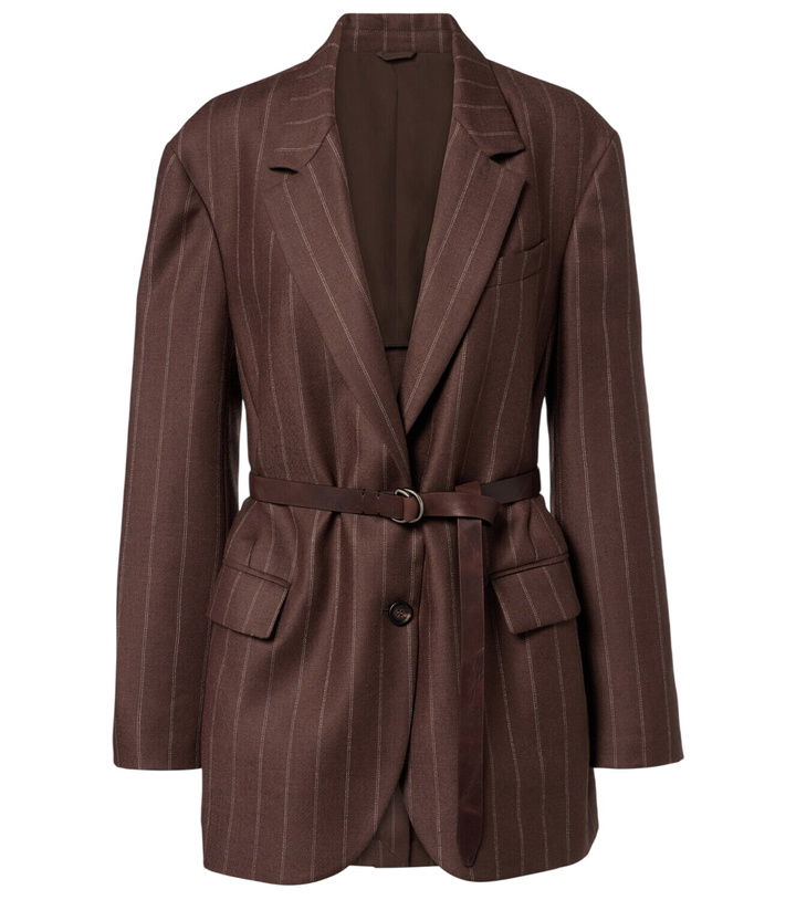 Photo: Brunello Cucinelli Belted pinstriped virgin wool blazer