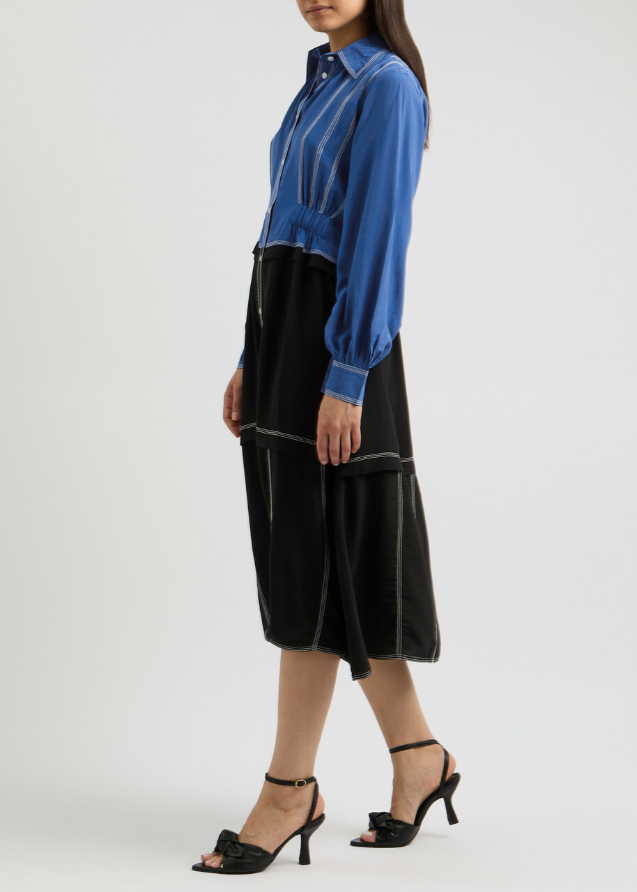 Lovebirds Marlin Silk Crepe de Chine Midi Shirt Dress Black