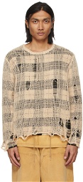 R13 Beige Overlay Distressed Sweater