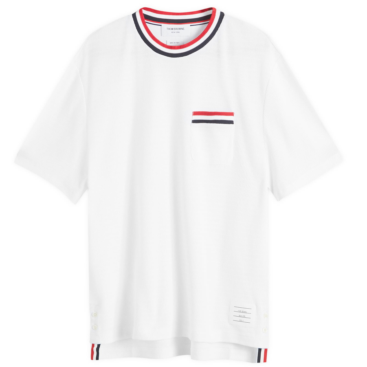 Thom Browne Men's Stripe Tipped Textured T-Shirt in White
