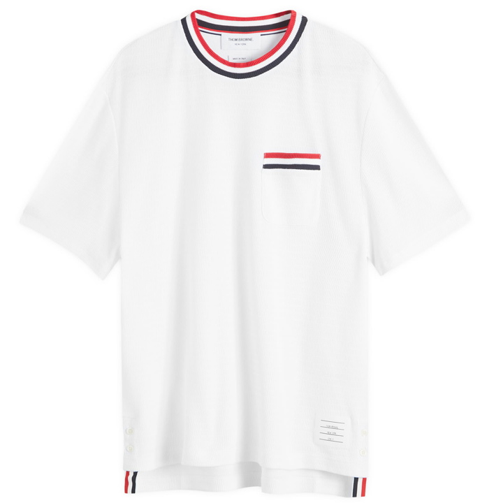 Photo: Thom Browne Men's Stripe Tipped Textured T-Shirt in White
