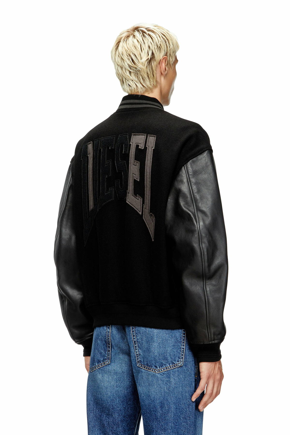 Diesel Varsity bomber jacket in cotton and leather - Leather jackets Mens in Black