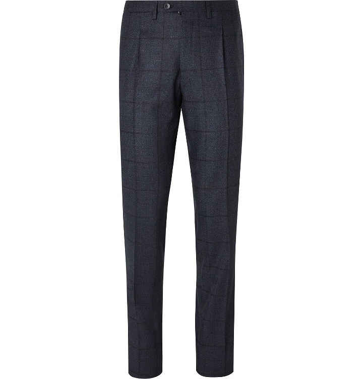 Photo: Kiton - Prince of Wales Pleated Cashmere Suit Trousers - Blue