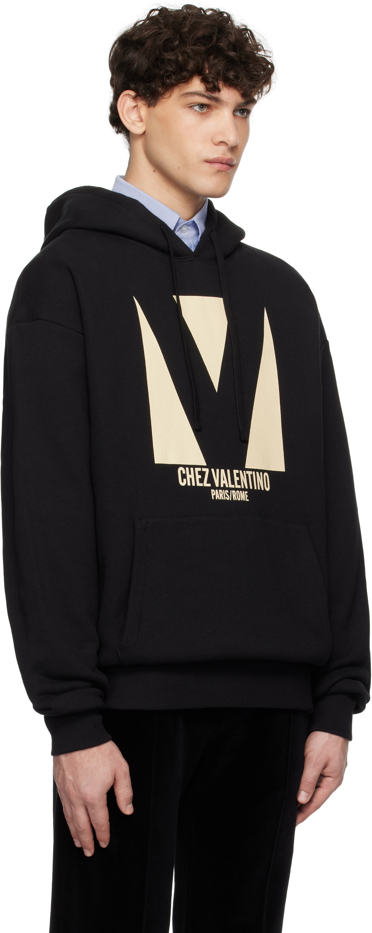 Valentino Black Cotton 'Chez Valentino' Print Hoodie