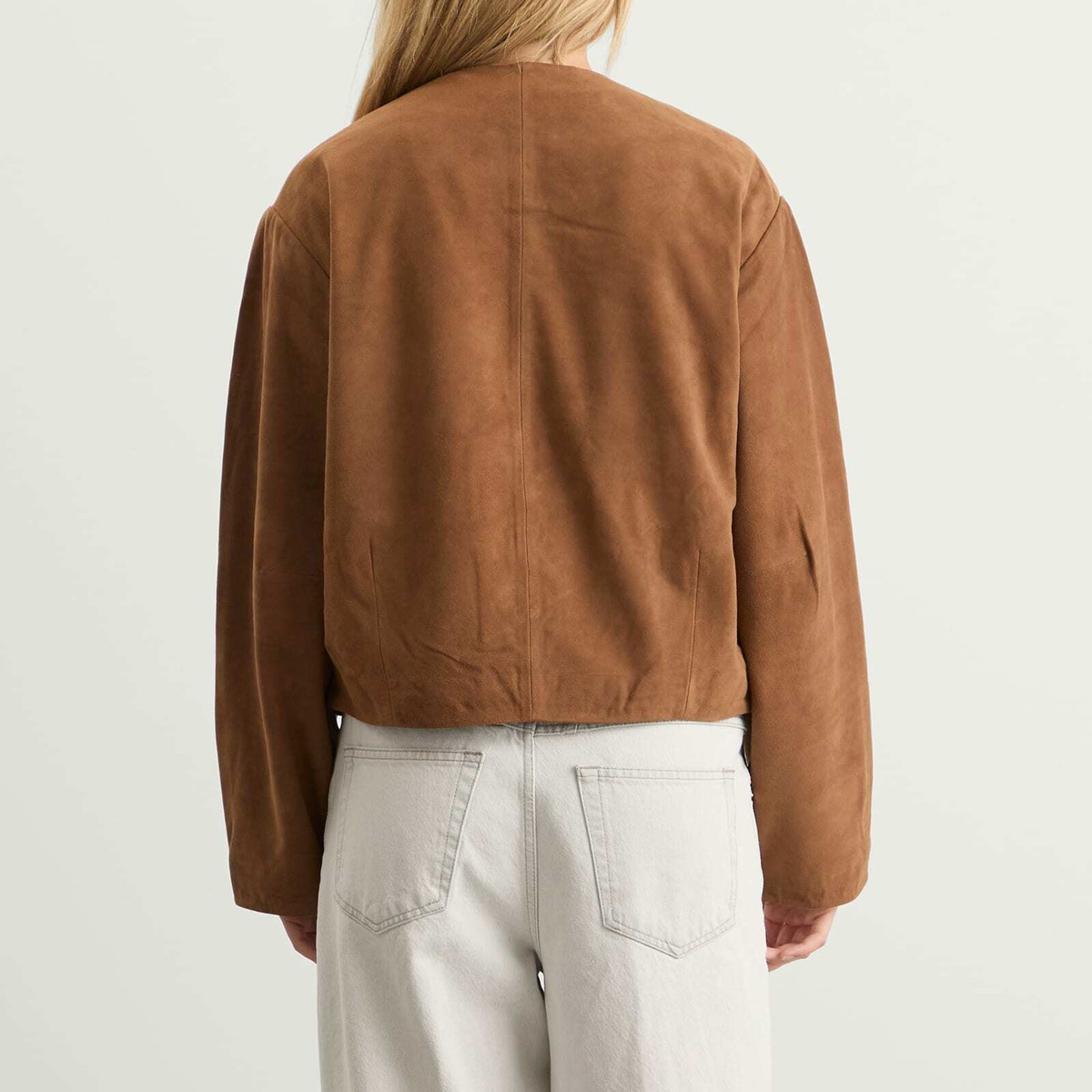 ST. Agni Women's Suede Utility Cocoon Bomber Jacket in Toffee