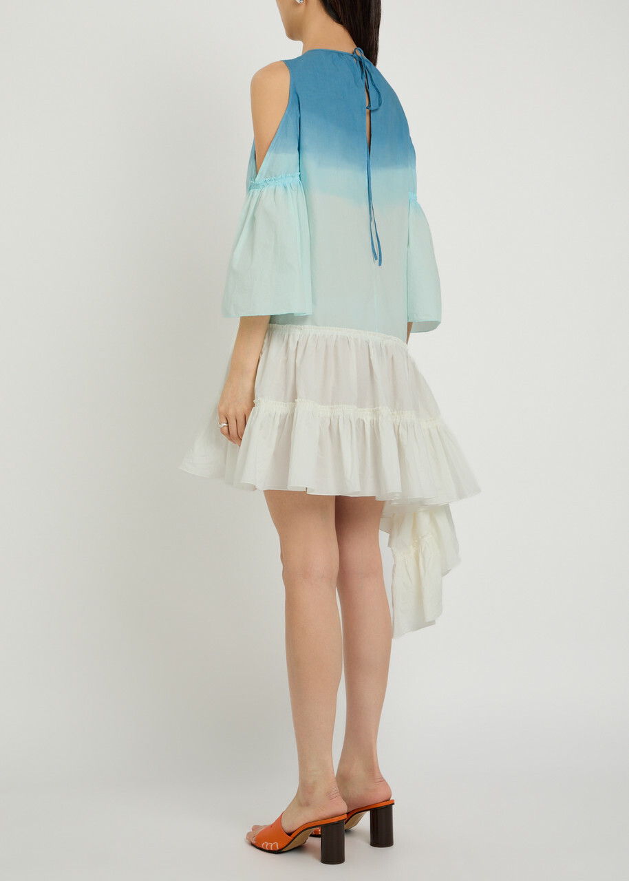 JW Anderson Dégradé Ruffled Cotton-poplin Mini Dress White And Blue