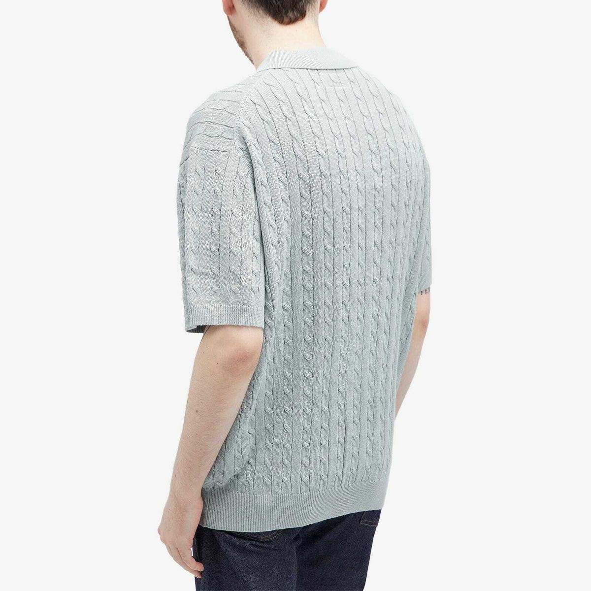 Beams Plus Men's Cable Knit Polo Shirt in Ice Blue Beams Plus