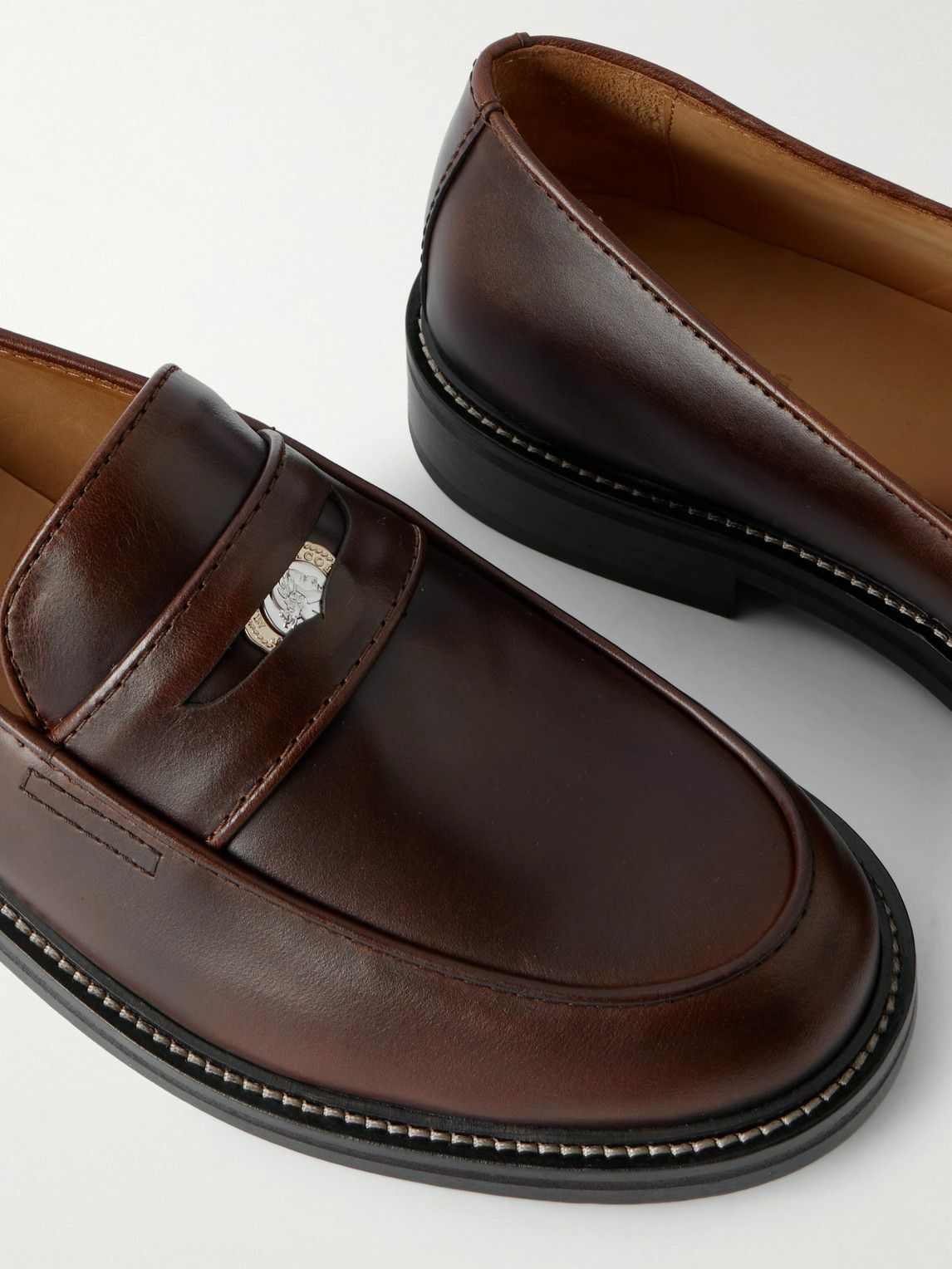 A.P.C. - Marc Jacobs Embellished Leather Penny Loafers - Brown