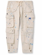 Greg Lauren - Tapered Cropped Paint-Splattered Cotton-Canvas Drawstring Cargo Trousers - Neutrals
