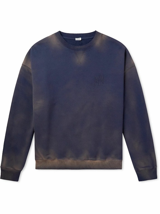 Photo: Loewe - Garment-Dyed Logo-Embroidered Cotton-Jersey Sweatshirt - Blue
