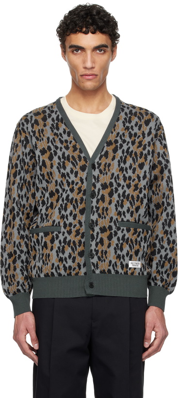 Photo: WACKO MARIA Gray Leopard Jacquard Knit Cardigan