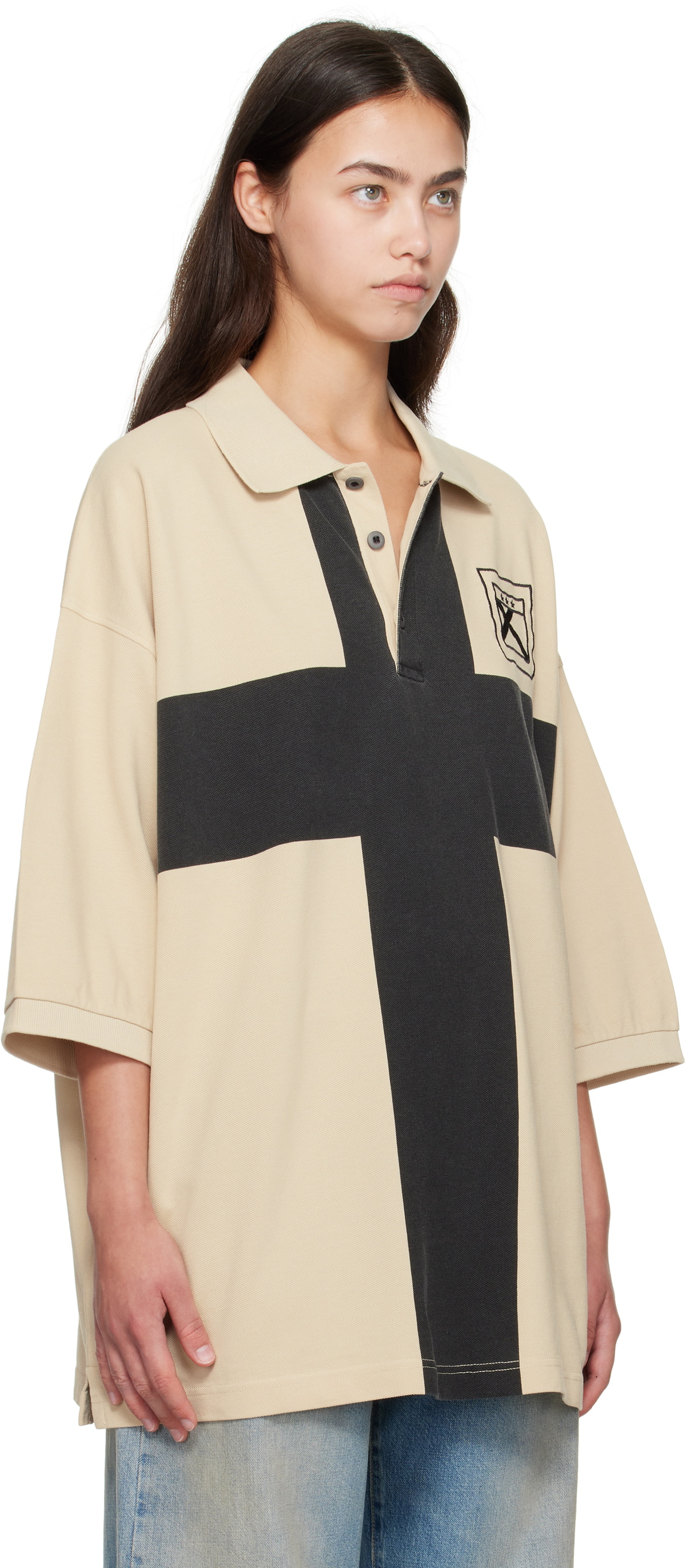 032c Beige Fainting Cross Oversized Polo