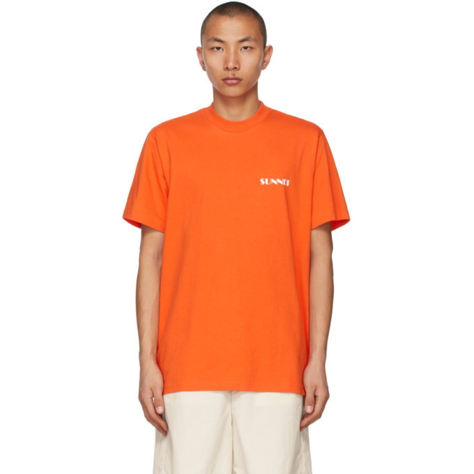 Photo: Sunnei Orange and White Mini Logo T-Shirt