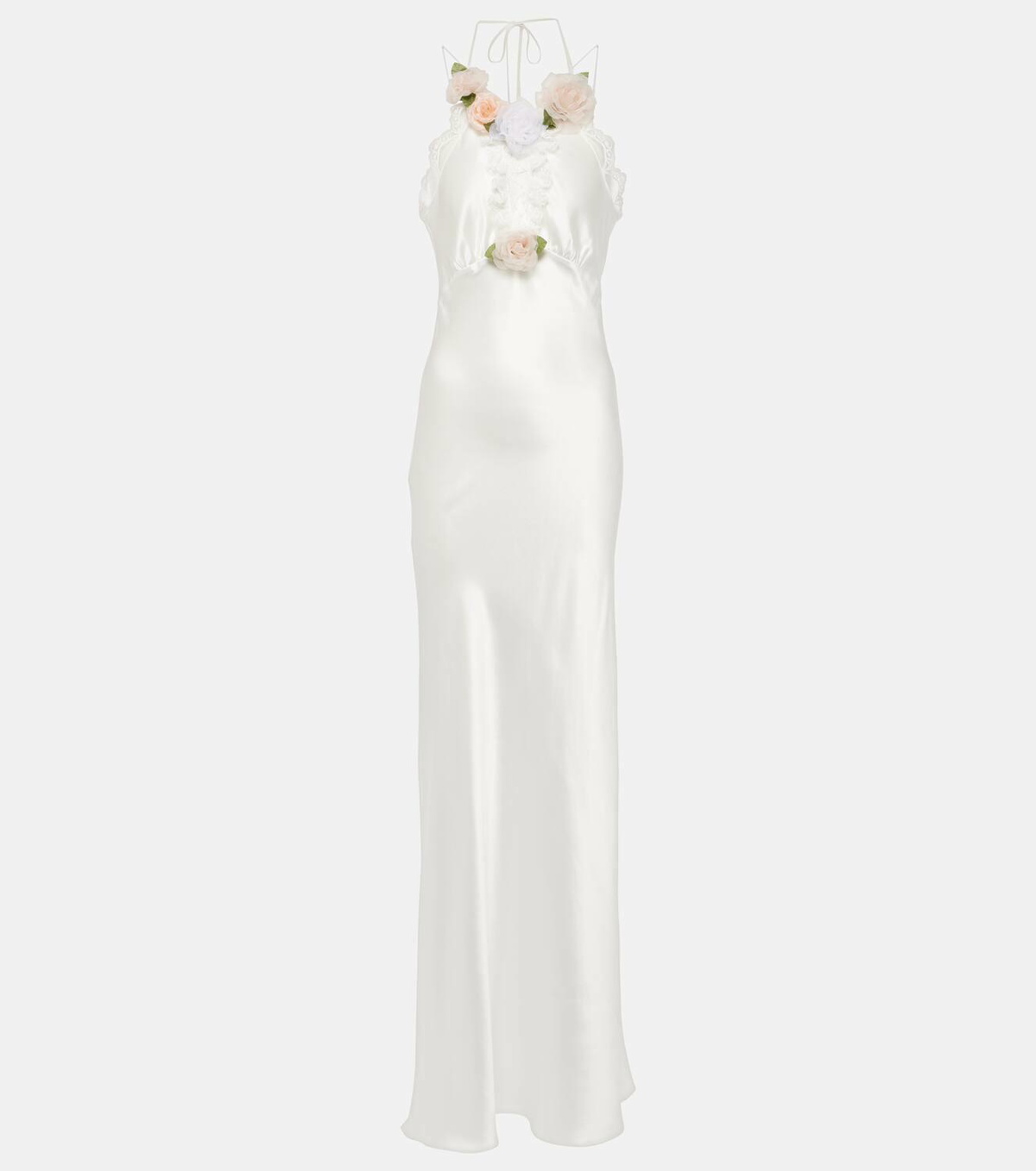 Rodarte Bridal floral-appliqué lace-trimmed silk gown