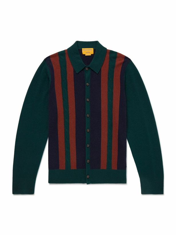 Photo: Guest In Residence - Cable Plaza Striped Cashmere Shirt - Green