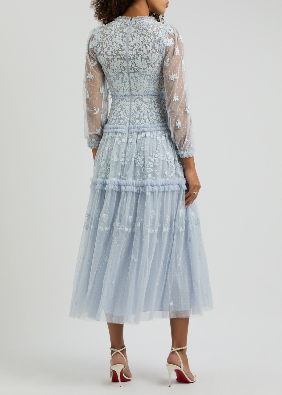 Needle & Thread Autumn Lace Embroidered Tulle Maxi Dress Blue Needle &  Thread