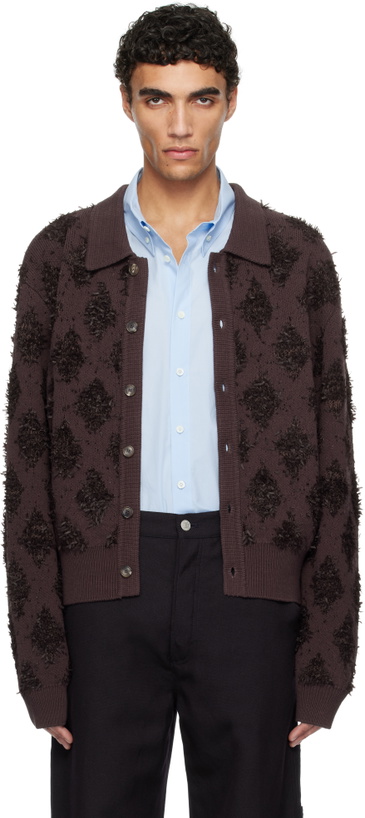 Photo: RECTO Brown Fringe Jacquard Knit Cardigan