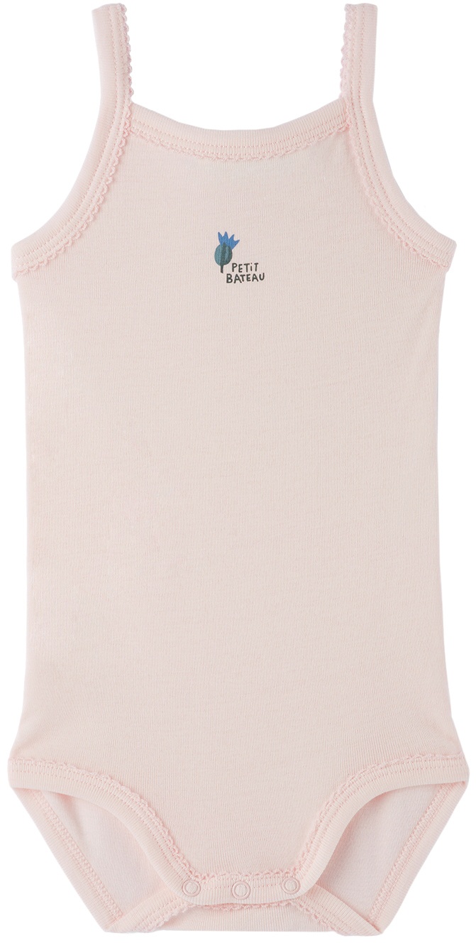 Petit Bateau Baby Three-Pack White & Pink Cotton Rompers