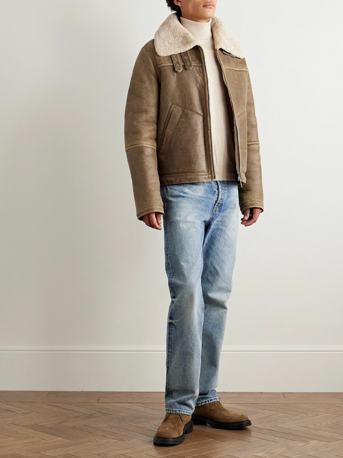 Yves Salomon - Shearling-Lined Leather Aviator Jacket - Brown