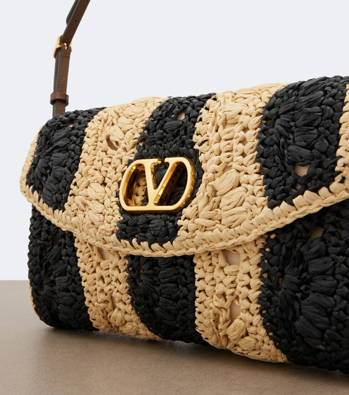 Valentino Garavani DeVain Small raffia-effect shoulder bag