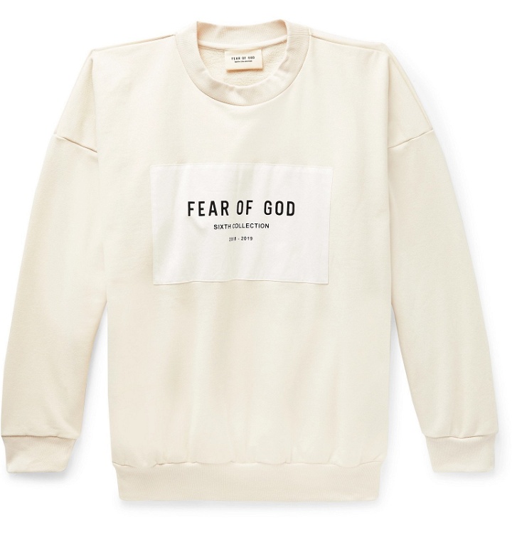 Photo: Fear of God - Oversized Logo-Appliquéd Loopback Cotton-Jersey Sweatshirt - Neutrals