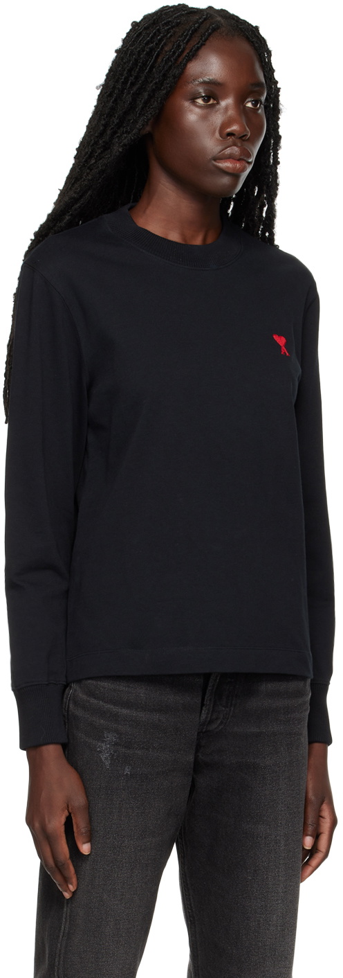AMI Paris Black Ami de Cœur Long Sleeve T-Shirt