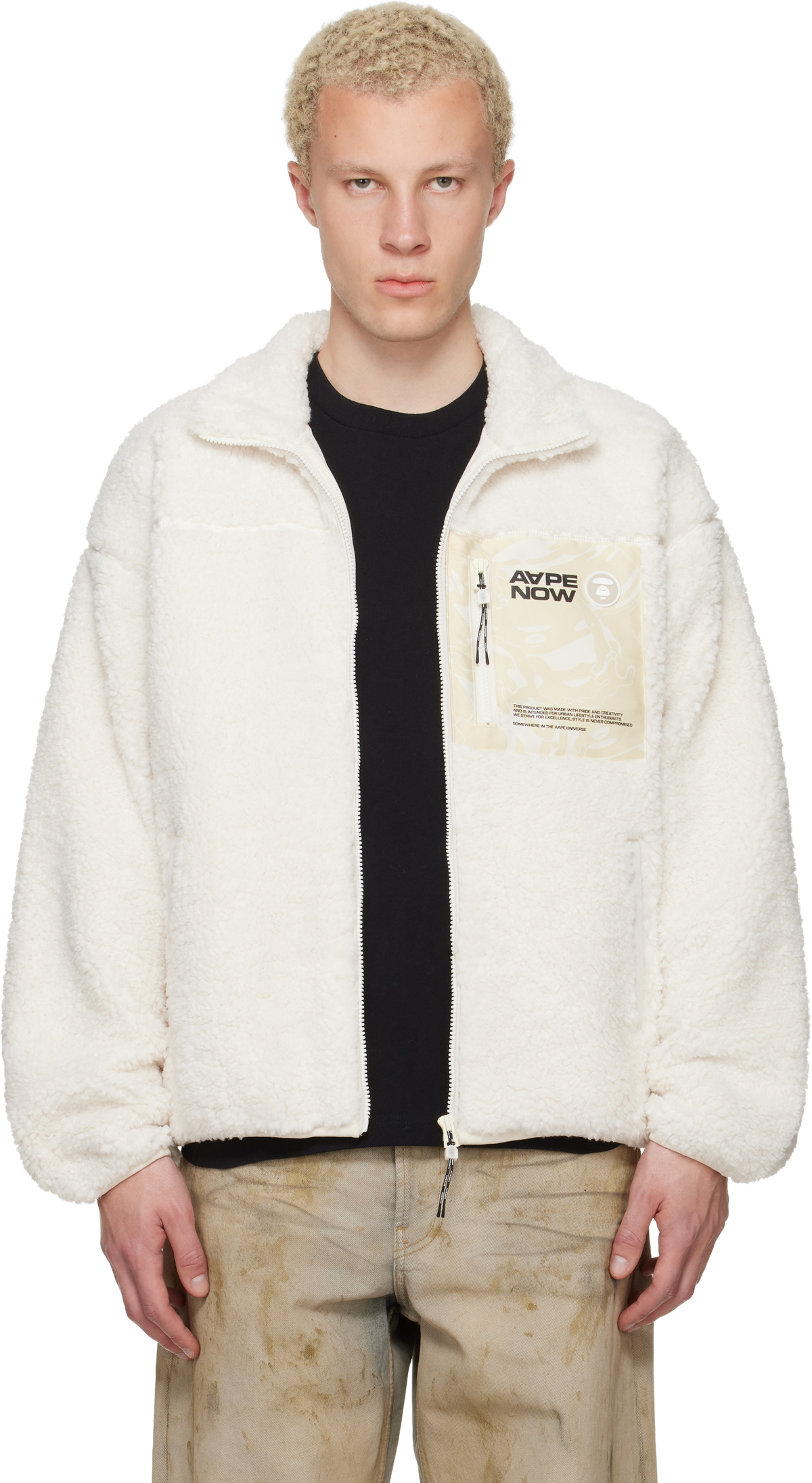 AAPE by A Bathing Ape Off-White 'AAPENOW' Moonface Zip-Up Sweater