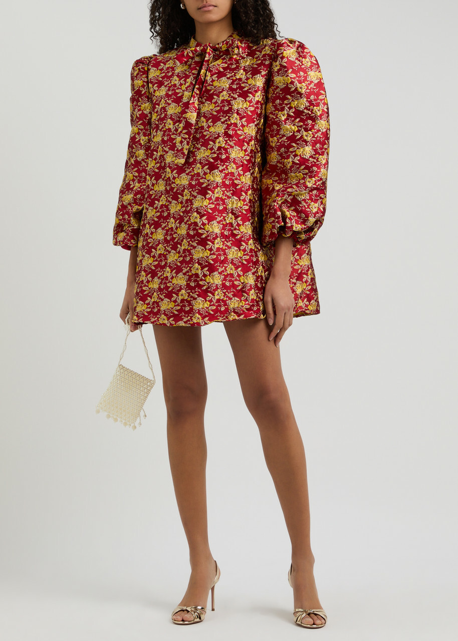 Sister Jane Odyssey Floral-jacquard Satin Mini Dress Red Sister Jane