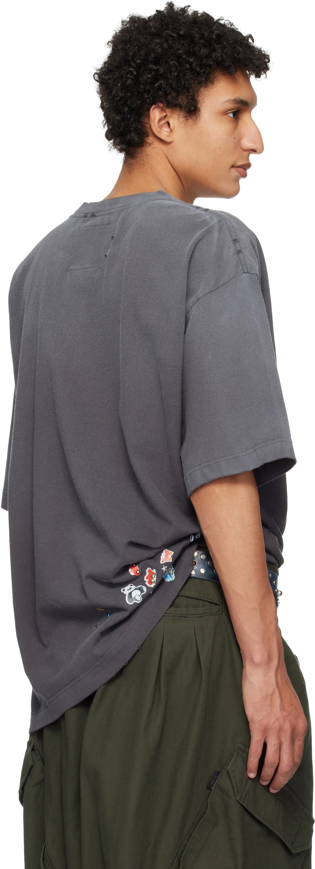 Maison MIHARA YASUHIRO Gray Kids Sticker Printed T-shirt