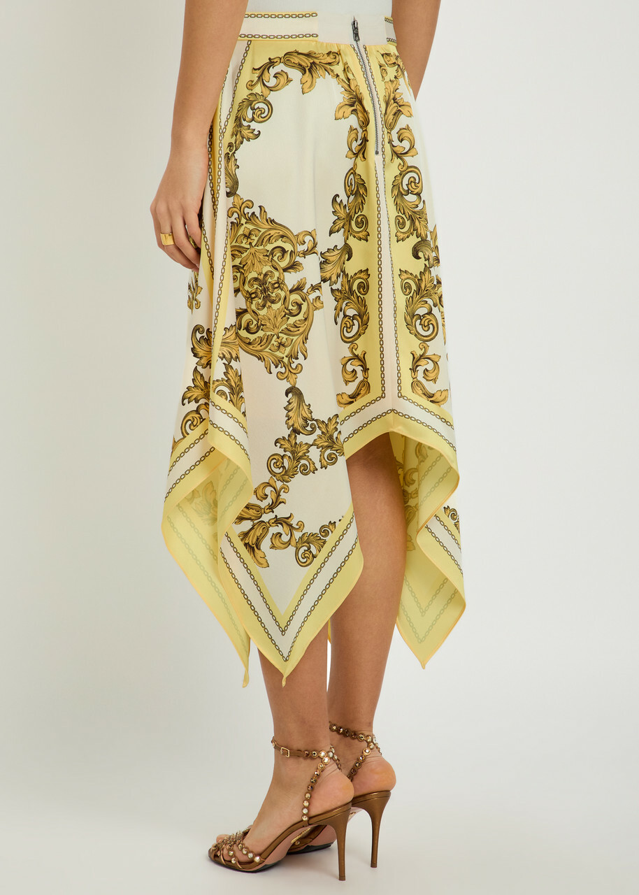 Alice + Olivia Davina Asymmetric Satin Midi Skirt Yellow