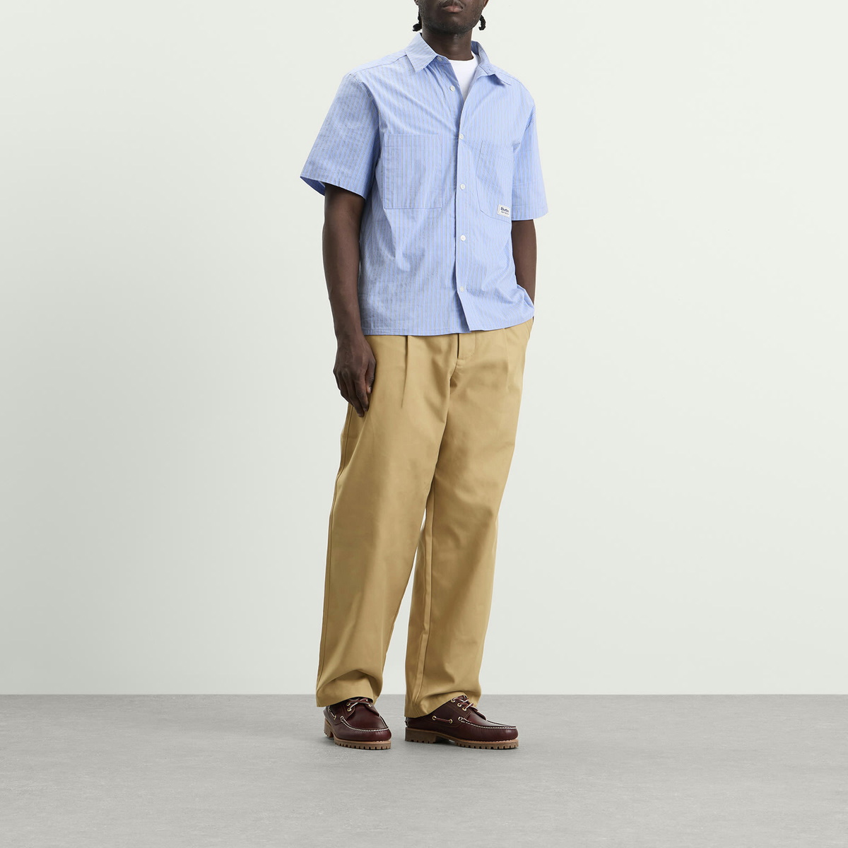 Bound Men's Wide Pleated Cotton Trousers in Camel