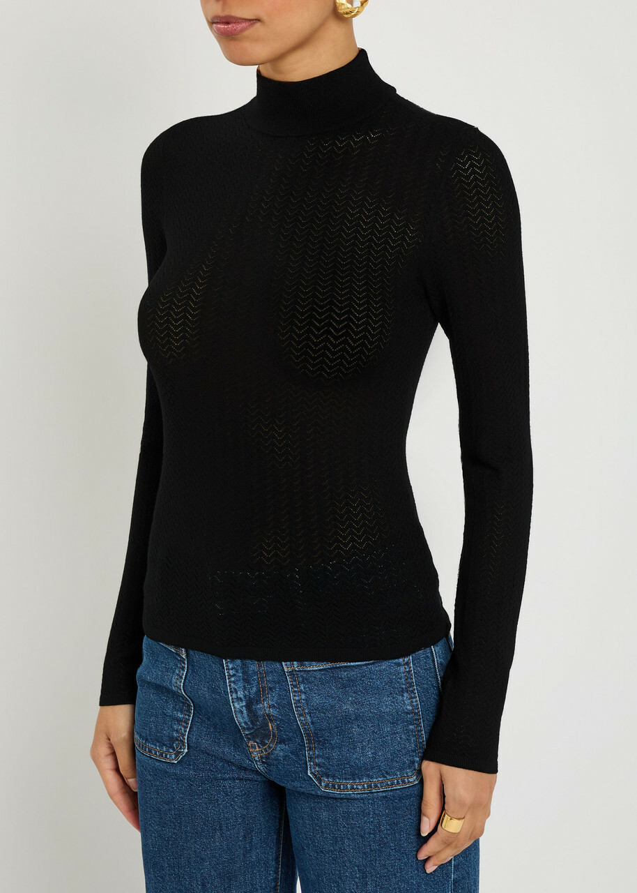 Alice + Olivia Lanie Pointelle Knit top Black